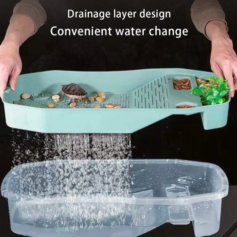 Turtle Tank Container Reptile Detachable House Easy to Change Water Plastic Habitat with Areas to Breed Feed Swim Bask Fish Tank turtle tank