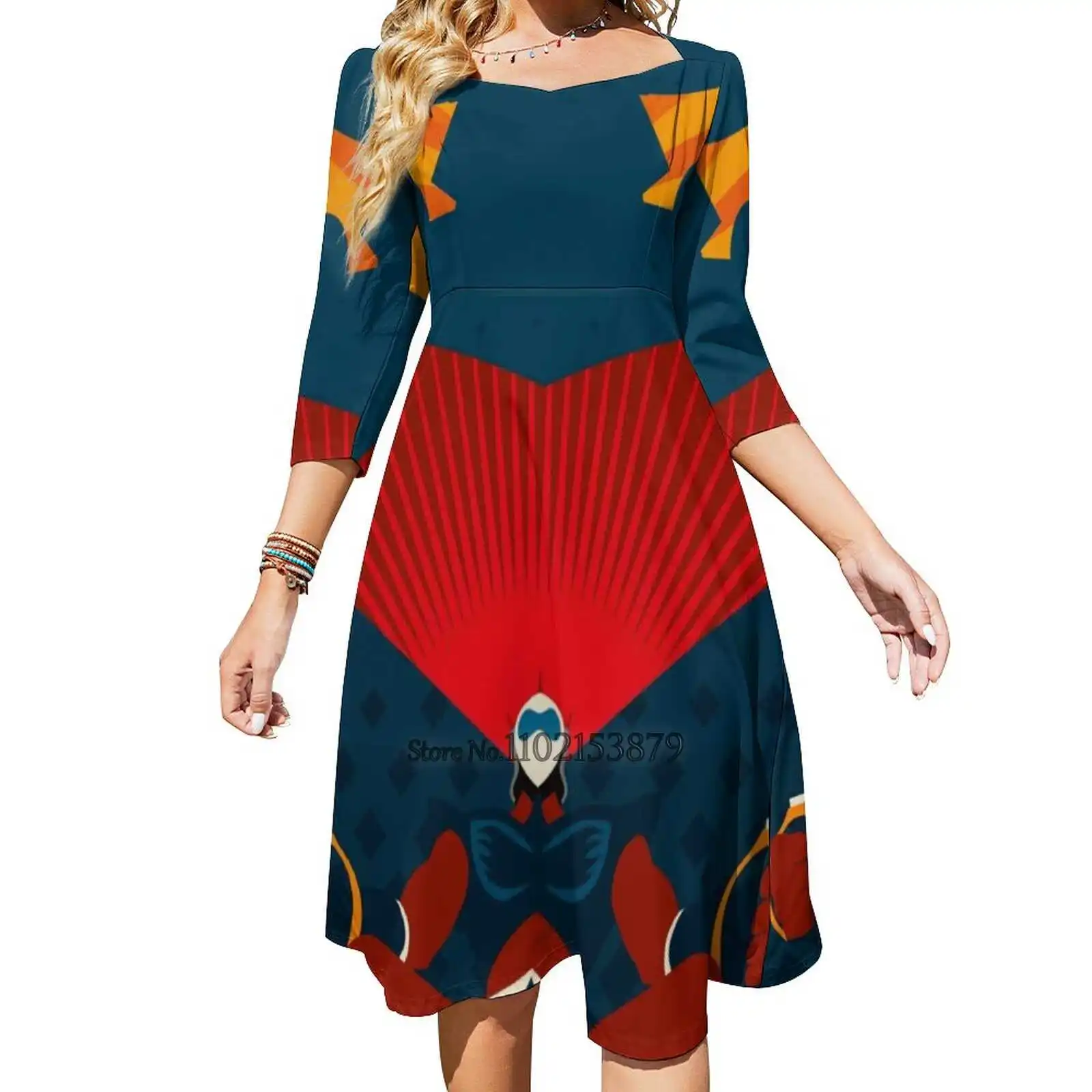 Goldrake / Actarus - Graphic Back Lacing Backless Dress Square Neck Dress Fashion Design Large Size Abito Allentato Goldrake