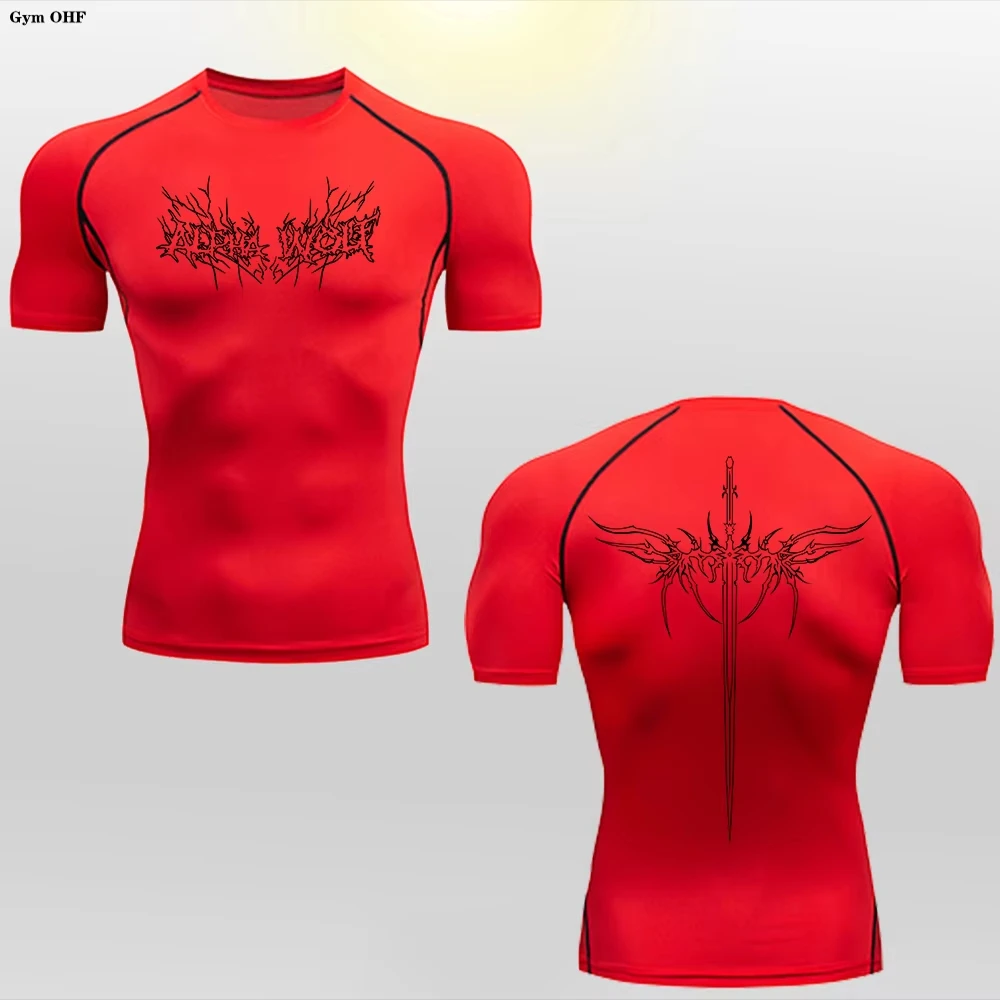 Stylish Graphic Compression Shirt for Men Workout Running T-Shirt Tee Tops Athletic Quick Dry Undershirt Baselayer