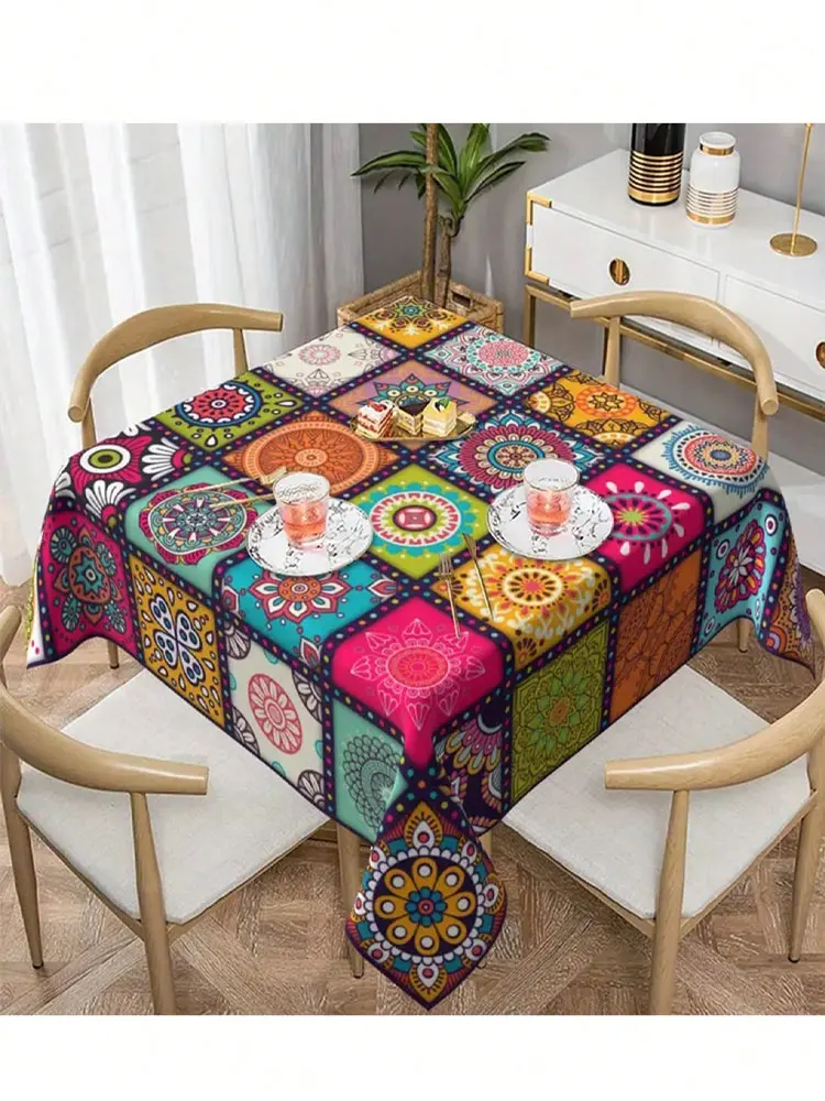 Uno, tovaglia rettangolare in poliestere, tovaglia bohémien mandala, tovaglia rettangolare colorata decorazione festiva per feste, ho 4