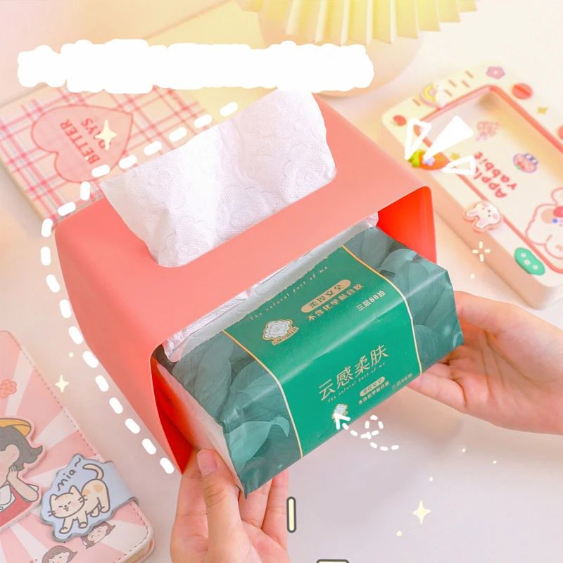 Cute Portable Tissue Box Holder Square for Home Desktop Decor Tv Tissue Box Pink Phone Holder  Organizer 5