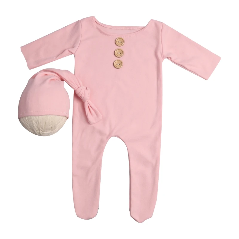 2Pcs/Set Newborn Baby Buttons Romper Jumpsuit with Knotted Hat Photo Prop Outfit milestone card for baby Baby Souvenirs