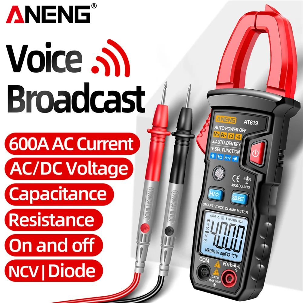 ANENG AT619 Digital Clamp Multimeter AC/DC Electrical Current Tester Voice Broadcast 4000 Counts Auto-ranging Measurement Tools