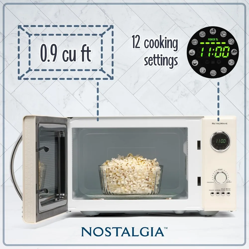 Retro Countertop Microwave Oven ,Large 800-Watt ,12 Pre-Programmed Cooking Settings - Digital Clock,Kitchen Appliances 2