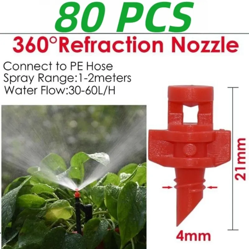 80Pcs 90/180/360 Degree Misting Sprinkler Adjustable Control Valve Switch Greenhouse Fruit Tree Plant Watering System irrigation sprinklers