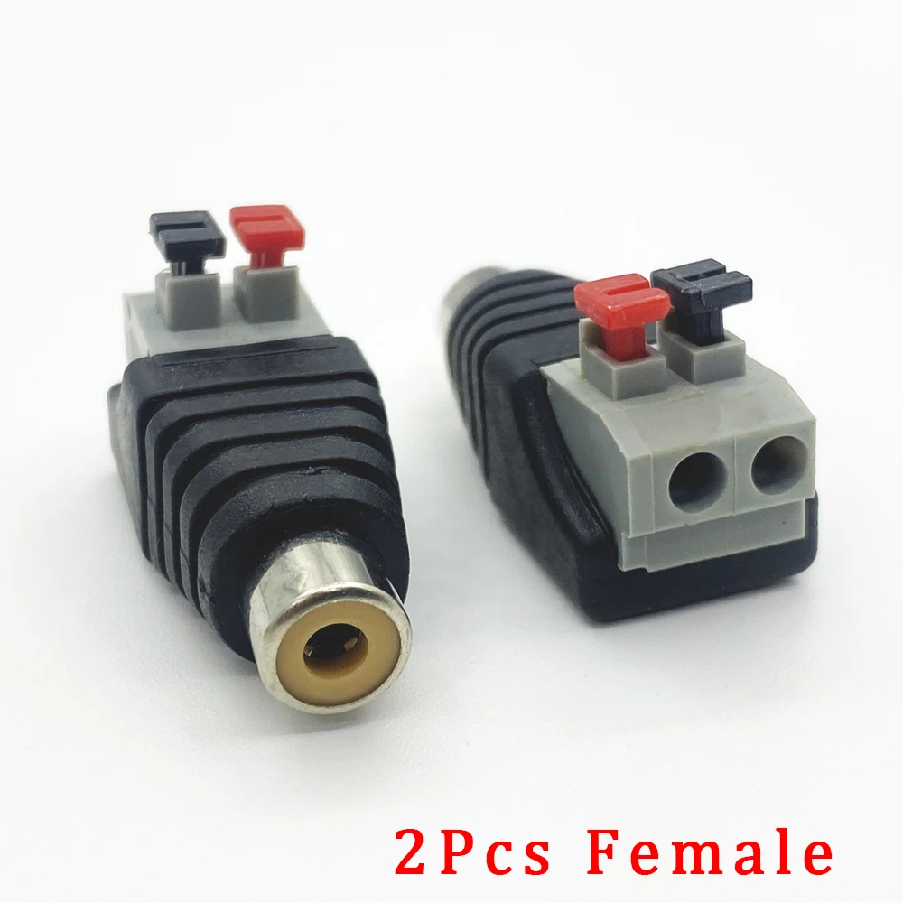 2Pcs/Lot RCA Audio Speaker Connector RCA Male Plug Female Jack Wire Solder-free Press-on Spring Terminal Audio AV Cable Adapter