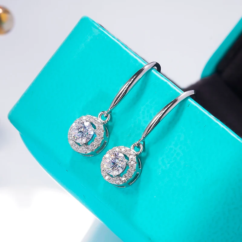 QINHUAN Super Falsh S925 Sterling Silver Drop Earrings for Women D Color Moissanite with Certificate Fine Jewelry 0.5ct 1ct