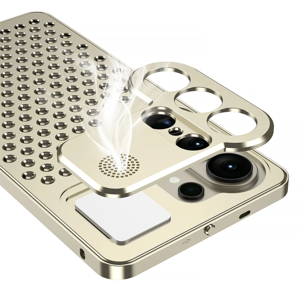 Aluminum Metal Cooling Case with Heat Dissipation and Shockproof Protection - Anti-Fall Design with Camera Protection