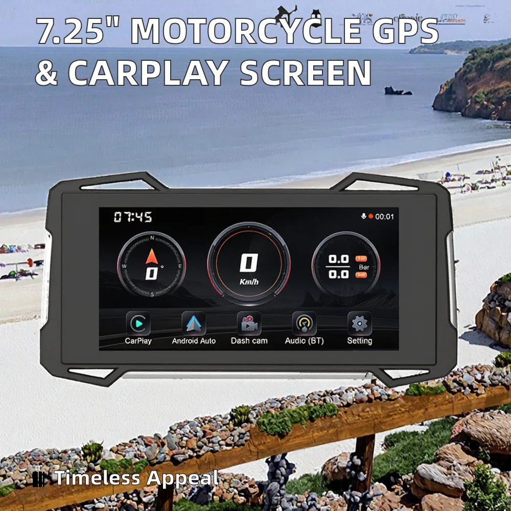 탈부착 가능 7.25인치 방수 무선 CarPlay 스크린 오토바이 GPS 네비게이션 TPMS 1080P 카메라 오토바이 네비게이션 어댑터