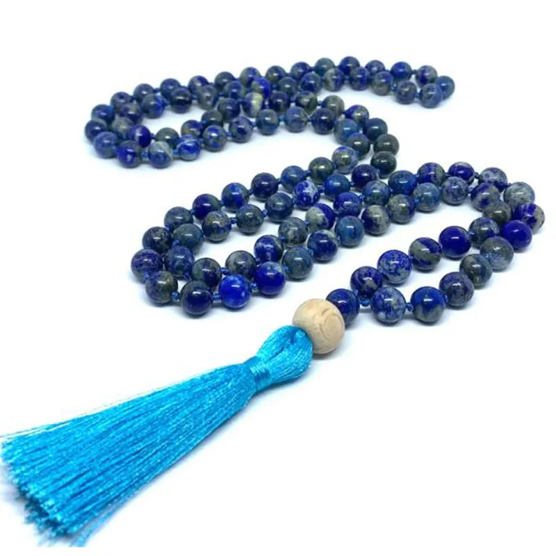 

Natural L-apis L-azuli Ge-mstone Mala Healing Necklace Hand Knotted 108 Tassel Necklace Japa Mala Meditation Men Women Prayer