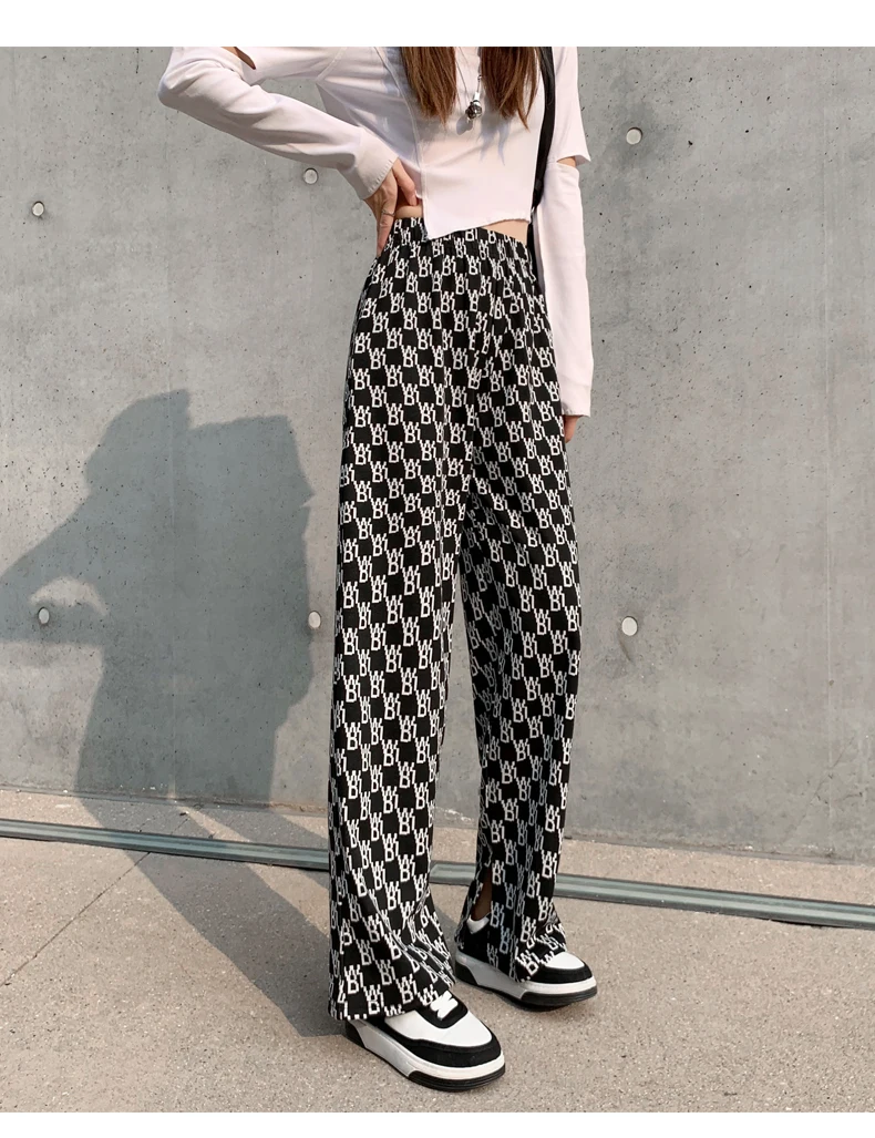 vuori joggers elastic knitted Pants Fashion Women Casual Loose Wide Leg Trousers Retro Straight Trousers Hip-hop Unisex Streetwear cargo pants for women