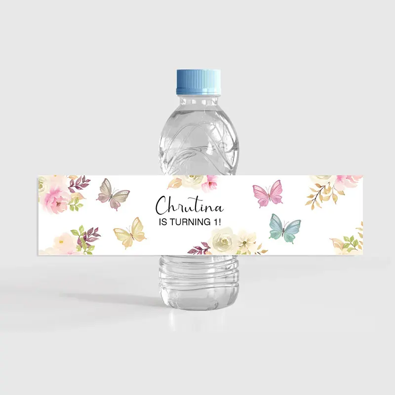 Custom Personalized Butterfly Birthday Party Water Bottle Stickers Floral Bottle Labels Girl Happy Birhday Baptism Wedding Decor