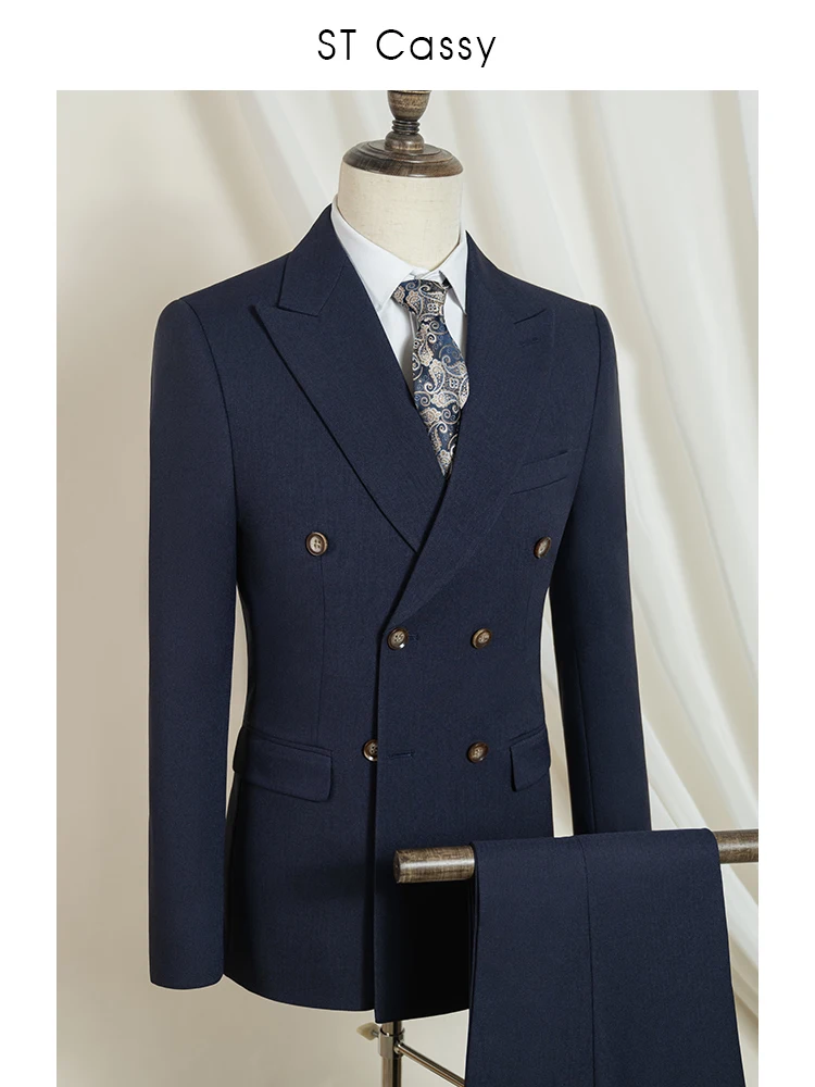 Costume homme de luxe ST Cassy bleu foncé de haute qualité, ensemble 2 pièces, costume de mariage pour homme, costume élégant pour le bureau