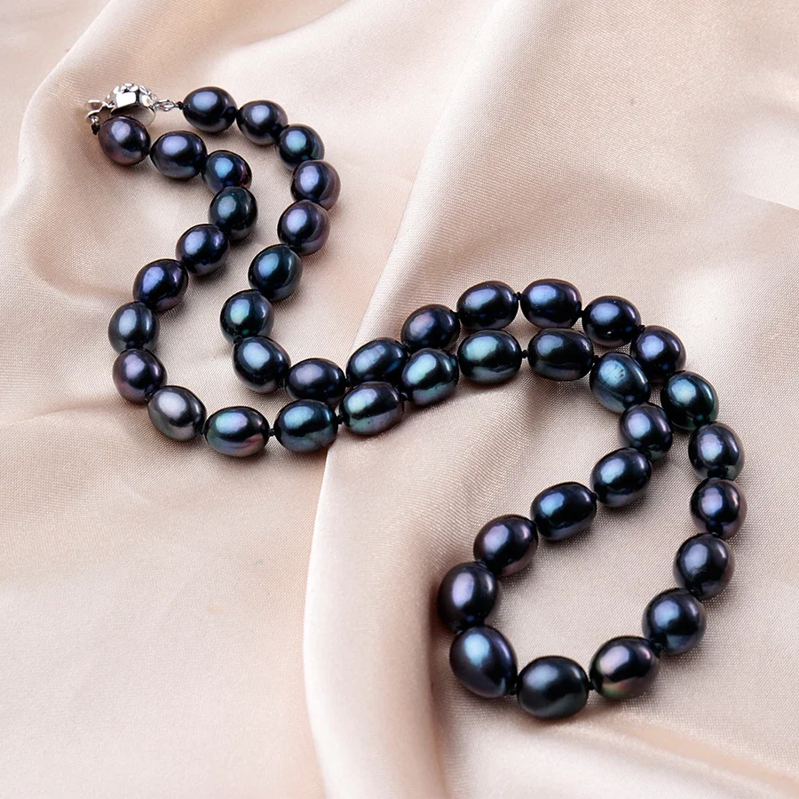 New Arrival 8-9 mm Natural Freshwater Black Pearl Jewelry Necklace 925 Sterling Silver Flower Buckle  Fine Jewelry For Women 3