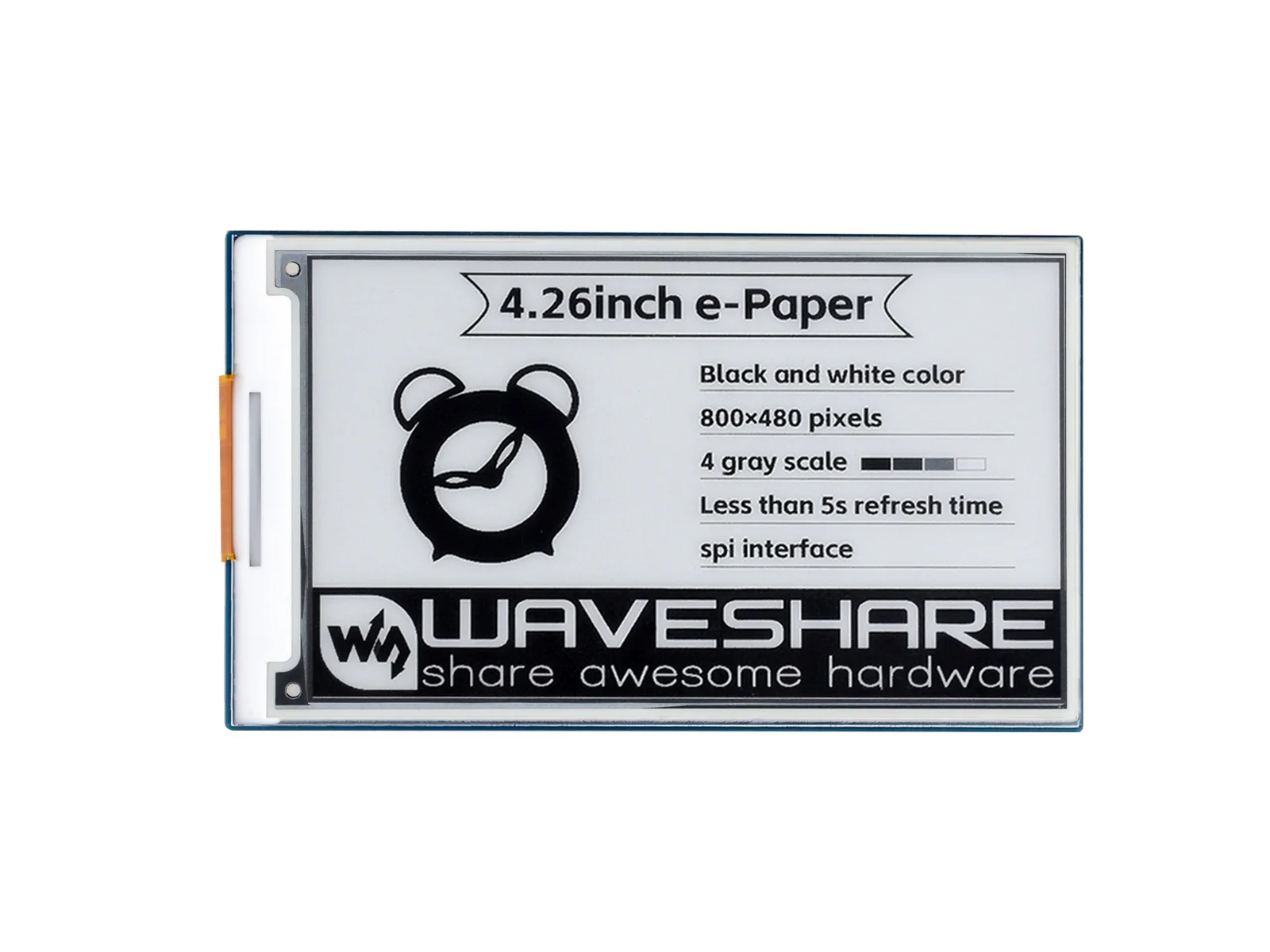 Waveshare-e-paper Display Hat 4.26 Polegada 800x480 Preto Branco Interface Spi Baixa Potência Raspberry pi Jetson Nano Arduino Stm3 - Imagem 4