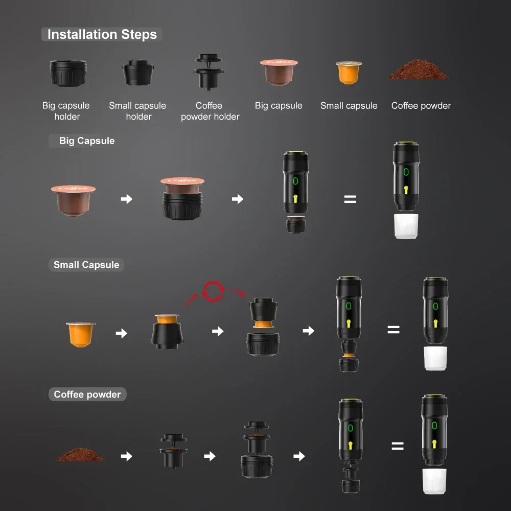 Description Picture 2 of itemNEW 3-in-1 Capsule Powder Coffee Maker Wireless Electric Portable Espresso Coffee Machine for Home Camping Travel Coffee Maker