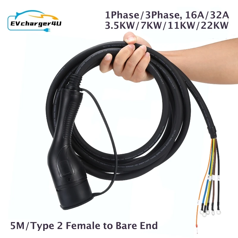 EVcharger4U EV Charger Cable Type 2 16A/32A 1Phase/3Phase Car Charging Station 3.5KW 7KW 11KW 22KW IEC62196-2 Cord for ESEV