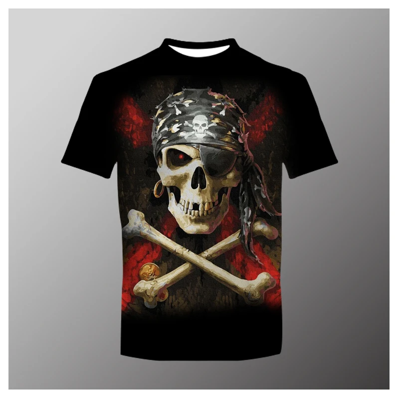 

Summer Men Fashion Tops 3D Printed Skull Pattern Vintage Casual Short Sleeve Halloween Style Outfit Handsome Sportswear T-shirts