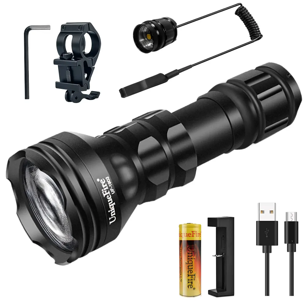 

UniqueFire 1903 Zoomable IR 850/940nm LED Flashlight With Rat Tail+Charger+Bracket 3 Modes Adjustable Torch For Outdoor Hunting