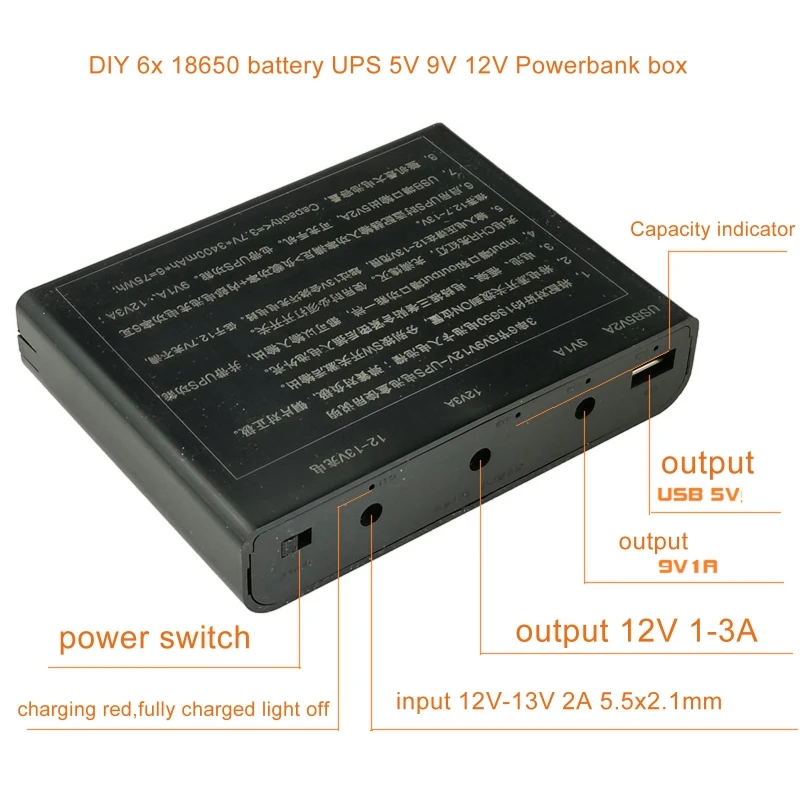 핸드폰 WiFi LED 조명 N2UB용 18650 배터리 UPS DIY 보조베터리 박스 충전기 6개