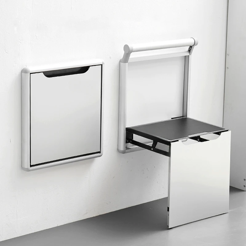 Creative Invisible Wall-mounted Shower Seats Aluminum Bathroom Bath Chair Modern Folding Mute Shoe Changing Stool with Armrests 2