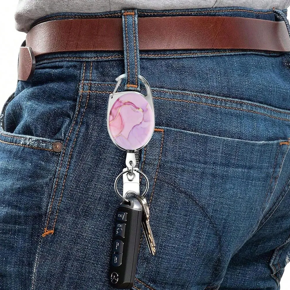 대리석 무늬 접이식 ID 카드 홀더, 양면 컬러 프린팅 접이식 ID 카드 홀더(탈부착 가능한 키체인 포함), 대리석 무늬 ID 카드 홀더 및 키링, 튼튼한 나일론 접이식 줄, 카라비너 벨트 클립 키링이 있는
