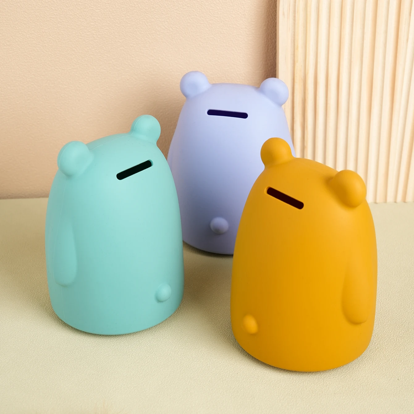1PCS Baby Silicone Piggy Bank Unbreakable Money Bank Cute Bear Shape Baby Toys Solid Color Baby Items Girls and Boys Coin Bank - Image 4