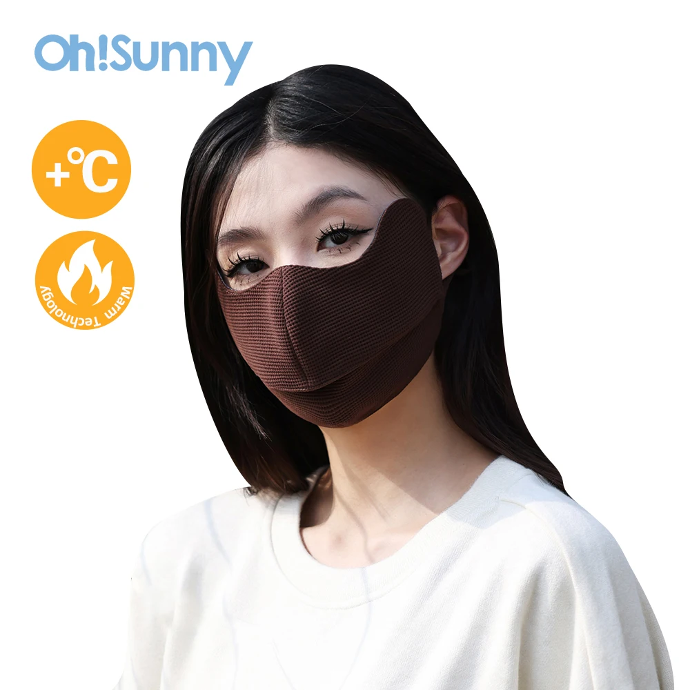 OhSunny Winter Warm Face Cover New Solid Color Waffle Pattern 3D Design Mouth Open Masks Windproof Anti-UV UPF50+