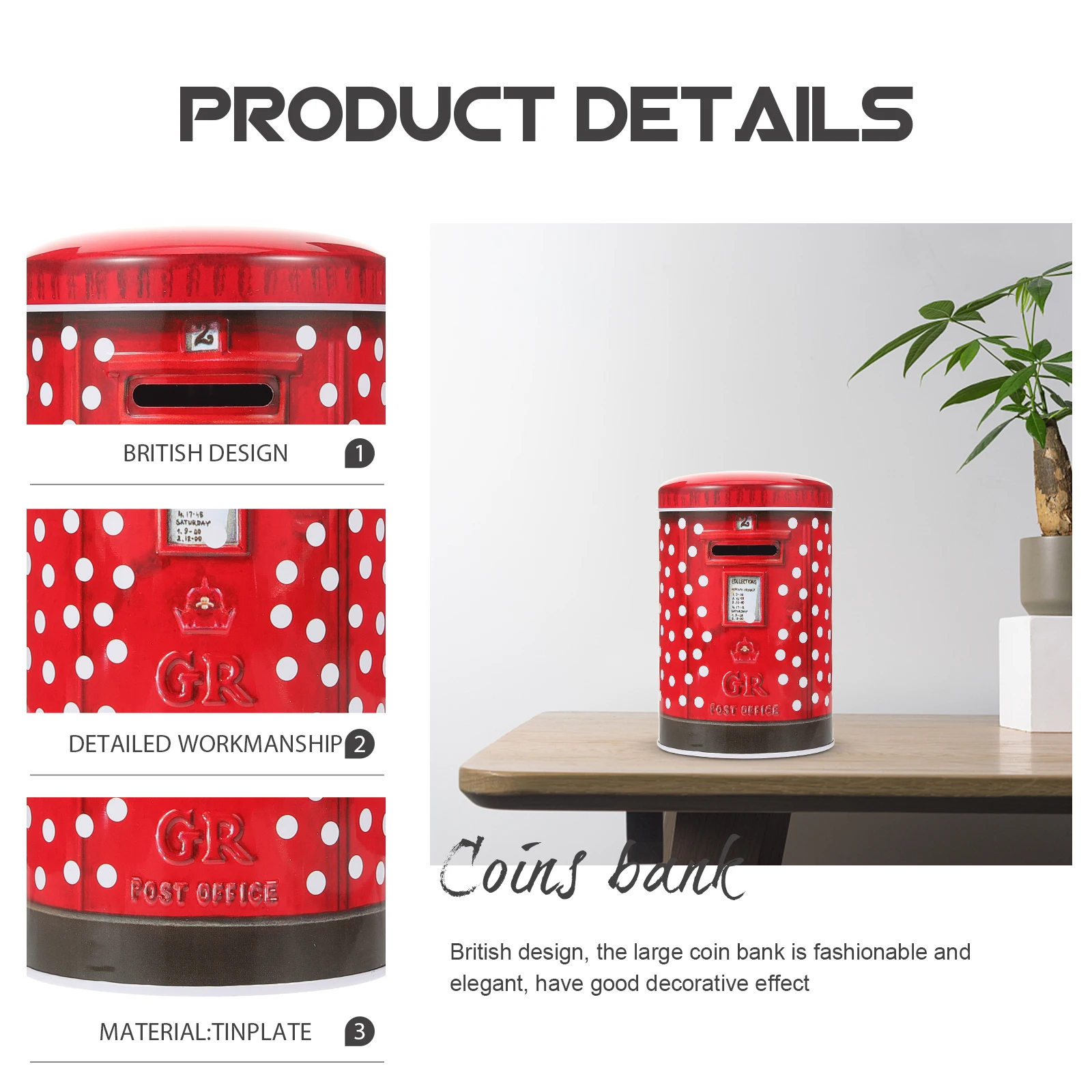 1PC 크리 에이 티브 Tinplate 실린더 돼지 저금통 대형 쿠키 상자 가정용 저축 돈 상자 소년을위한 홈 장식 돈 상자