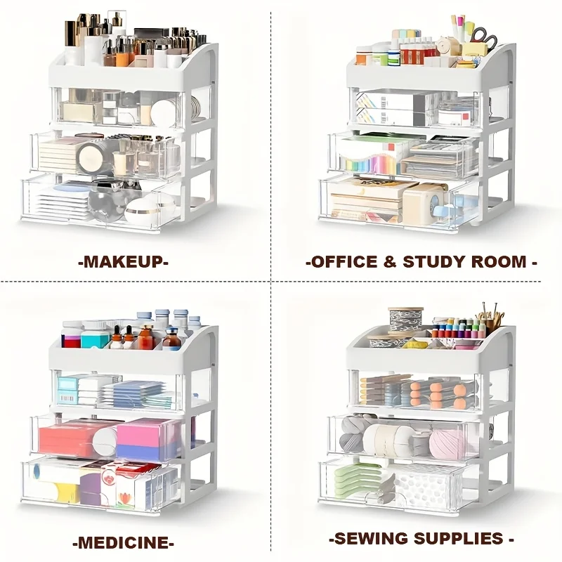 New Transparent Four Layer Three Drawer Desktop Drawer Style Cosmetic Storage Box Multi-layer Multi-functional Desktop Organizer