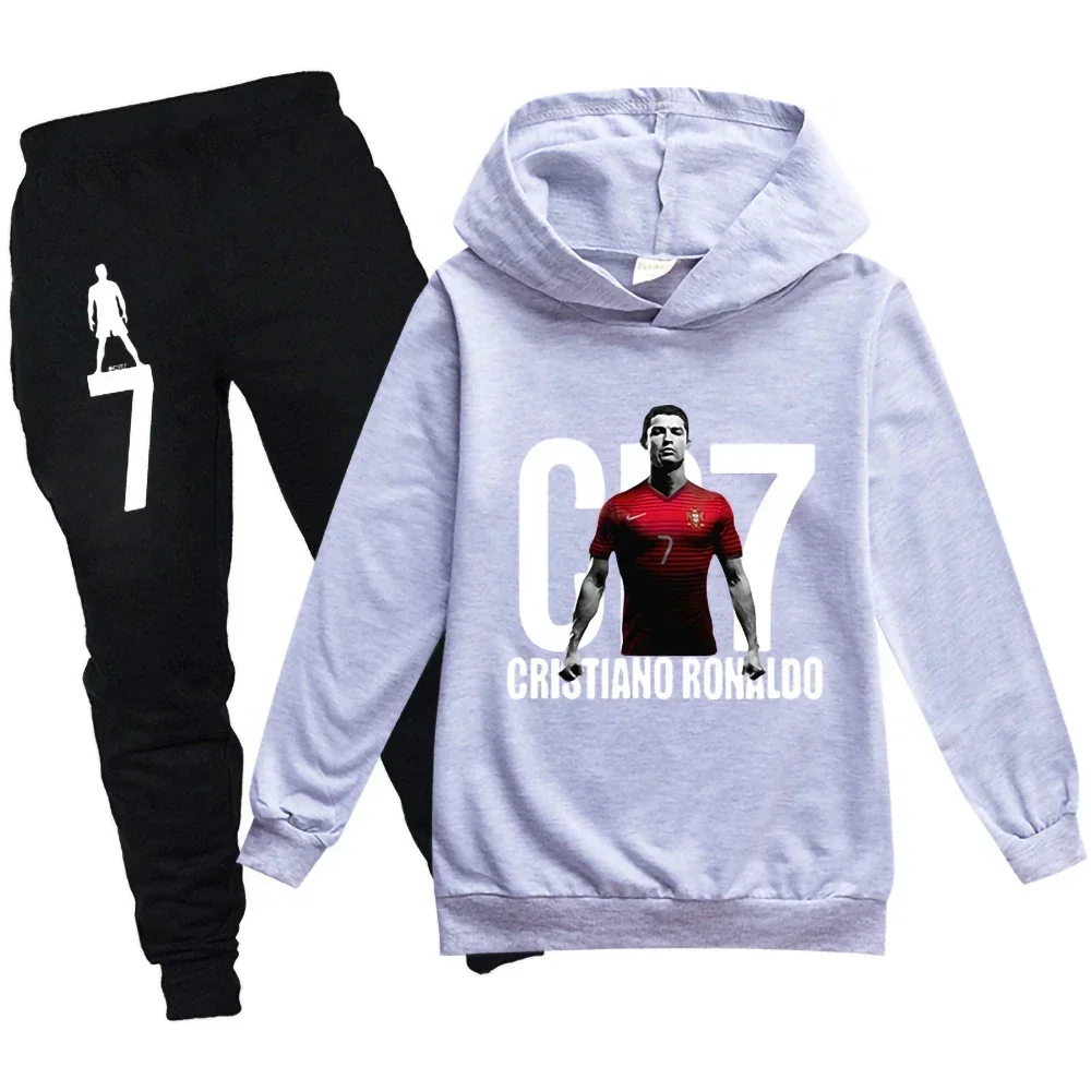 thumbnail image 1 of Ropa para niños Sudadera con capucha y pantalones Traje para niño de 3 a 12 años Sudadera de primavera y otoño Chándal de fútbol CR7 Traje deportivo para vacaciones para niños, 1 of 5