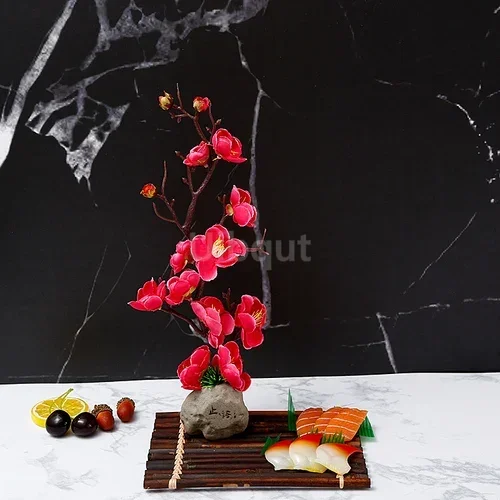 Artistic Peach Blossom Sushi Boat Tray with Decorative Floral Design