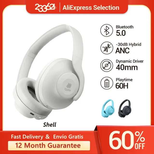 233621 Shell Bluetooth 5.0 Headphones Noise Cancelling Deep Bass Headsets with 60Hours Playing Time 1