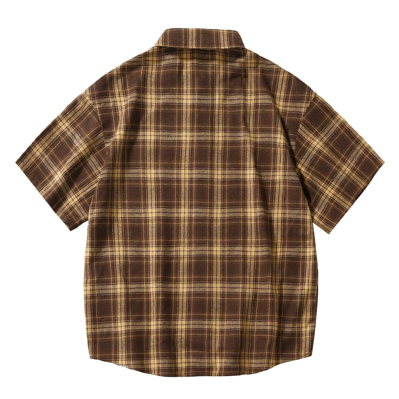 Men'S Short Sleeved Japanese Vintage Plaid Printed Shirt Summer Vacation Beach Check Shirt Button Down Half Sleeved Shirt 4
