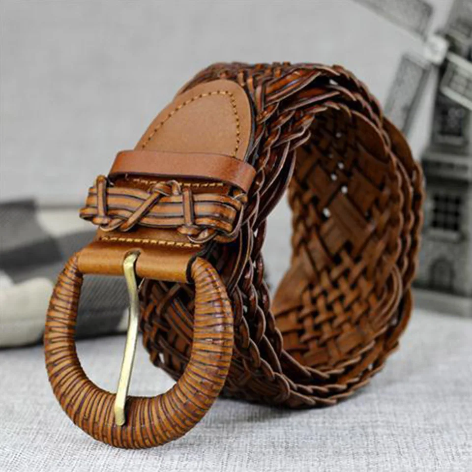 High Quality Korean Fashion Leather Woven Belt With Skirt Belt Leather Woven Widened Version Of The Dress Waist Seal Belt A3345