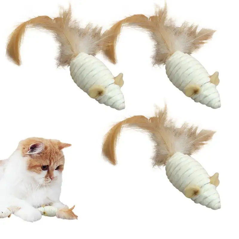Cat Teaser Toy Kitten Chew Stick Feather Wand Squeak Teaser Cat Feather Toy Interactive Cat Toys Forma Di Topo 3 Pcs Cat Wand Toys
