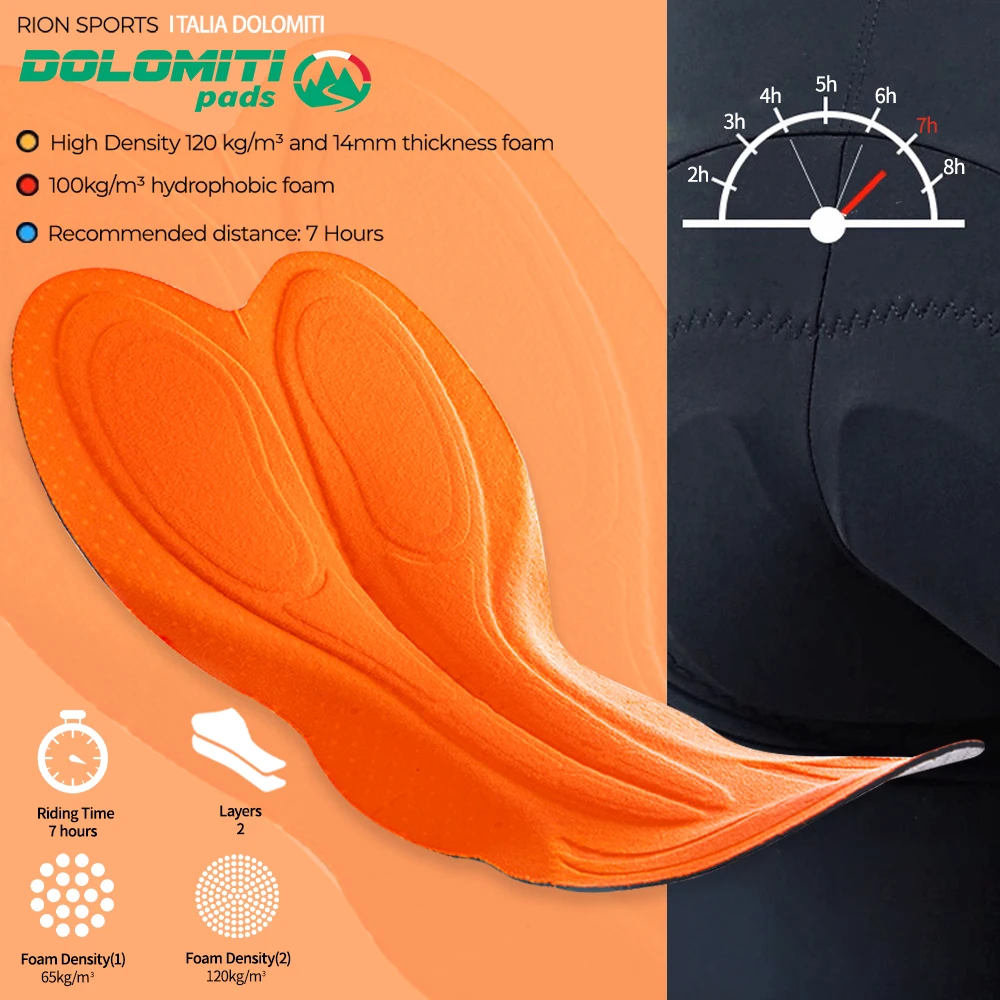 RION-pantalones cortos de ciclismo para hombre, ropa de bicicleta profesional, pechera acolchada, medias de larga distancia para montar en bicicleta de carretera, uniforme italiano DOLOMITI 7H