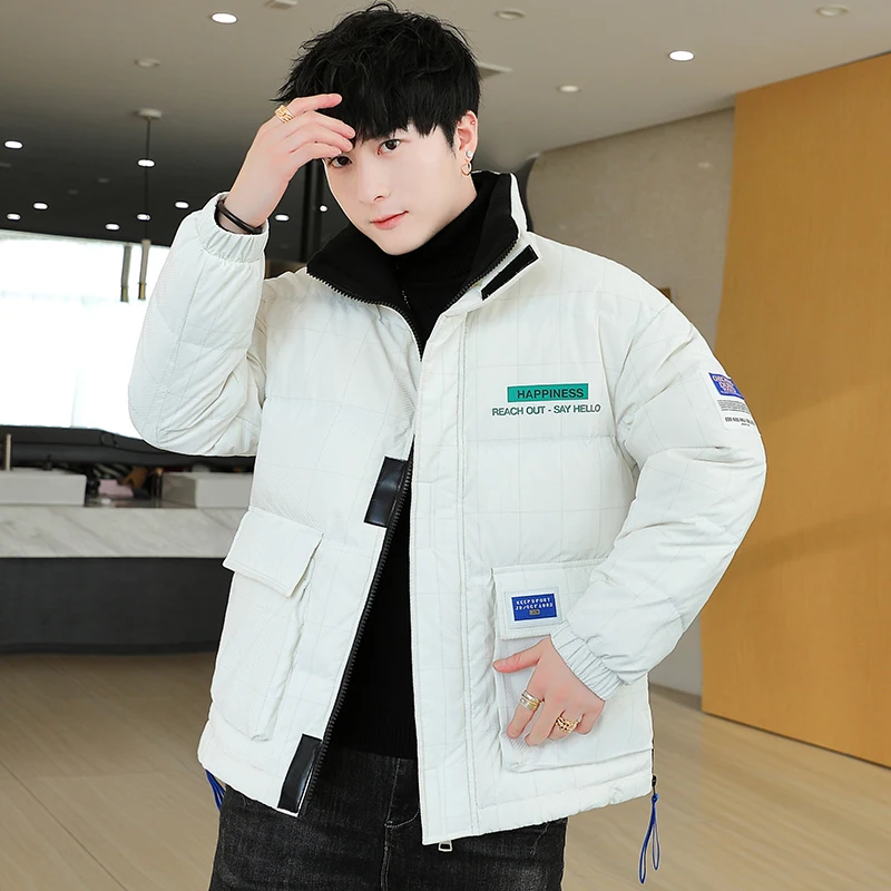 New 2023 Winter Men's Stand Collar Thicken Warm Parkas Casual Loose Cotton-Padded Jacket Clothes Youth Plus Size M-4XL Down Coat