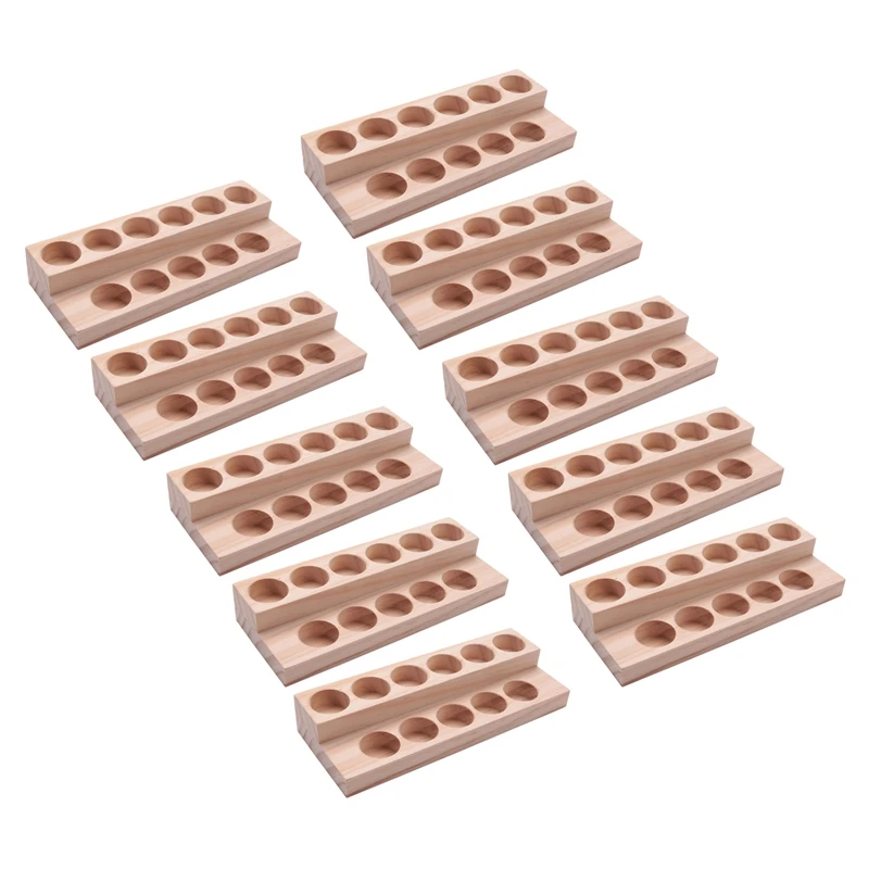 

10X 11 Holes Wooden Essential Oil Tray Handmade Natural Wood Display Rack Demonstration Station For 5-15Ml Bottles