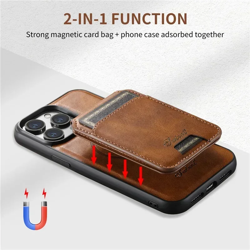 EUCAGR Magsafe Magnetic Leather Wallet Case - 2 In 1 Detachable Shockproof Holder Cover