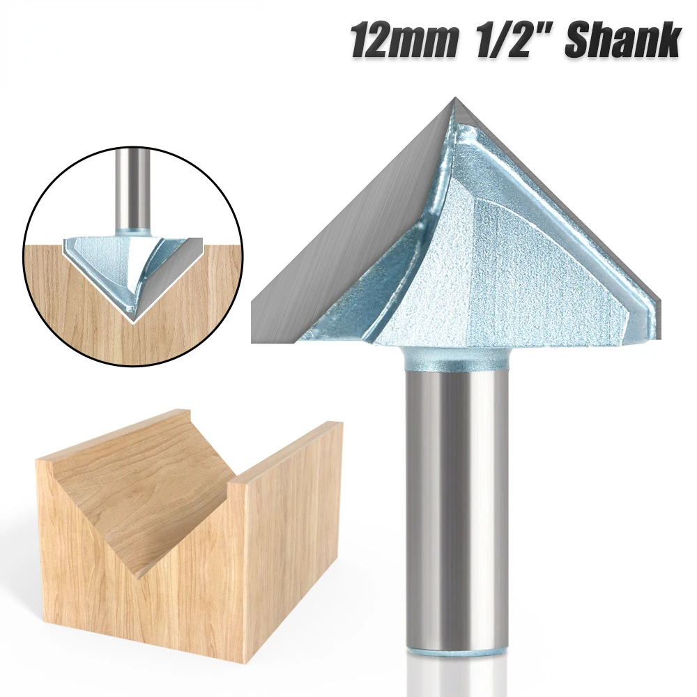 1Pc 12Mm 1/2 '''Shank 90 Gradi V Groove Template V-Groove Router Bit Pulizia Flush Trim Corner Round Cove Box Bit Tools