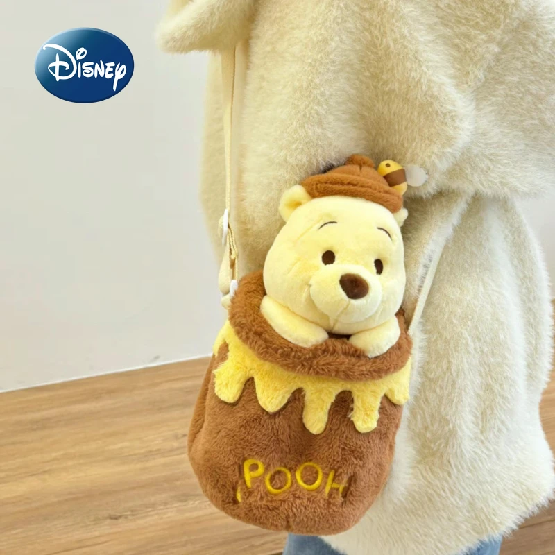 Disney Pooh Bear New Mini Crossbody Bag Cartoon Cute Plush Women's Bag Fashion Girl One Shoulder Crossbody Bag High Quality