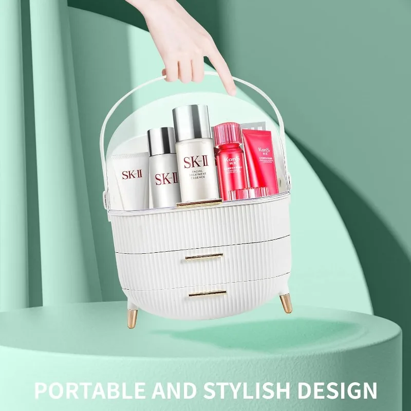 Makeup Organizer, Cosmetics Makeup Storage Box Skincare Organizers with Lid and Drawers, Water & Dust Free, Vanity Organizer For