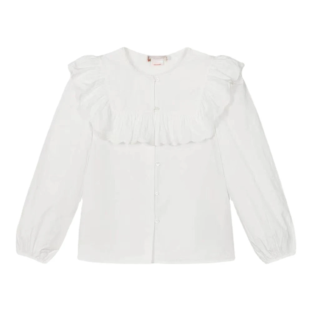 

Children's Blouse Autumn and Winter New Girl Long-sleeved White Top Shell Button French Collar Shirt