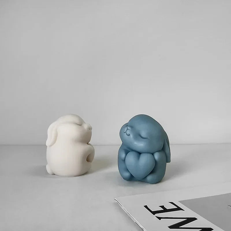 Silicone Mold for DIY Aromatherapy Candle Bunny 3D Love Heart Rabbit Plaster Ornaments Handmade Soap