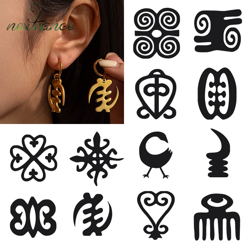 

Nextvance Ear Clip African Symbol Big Earrings Stainless Steel Adinkra Gye Nyame Hyperbole Eardrop Ethnic For Women Jewelry Gift