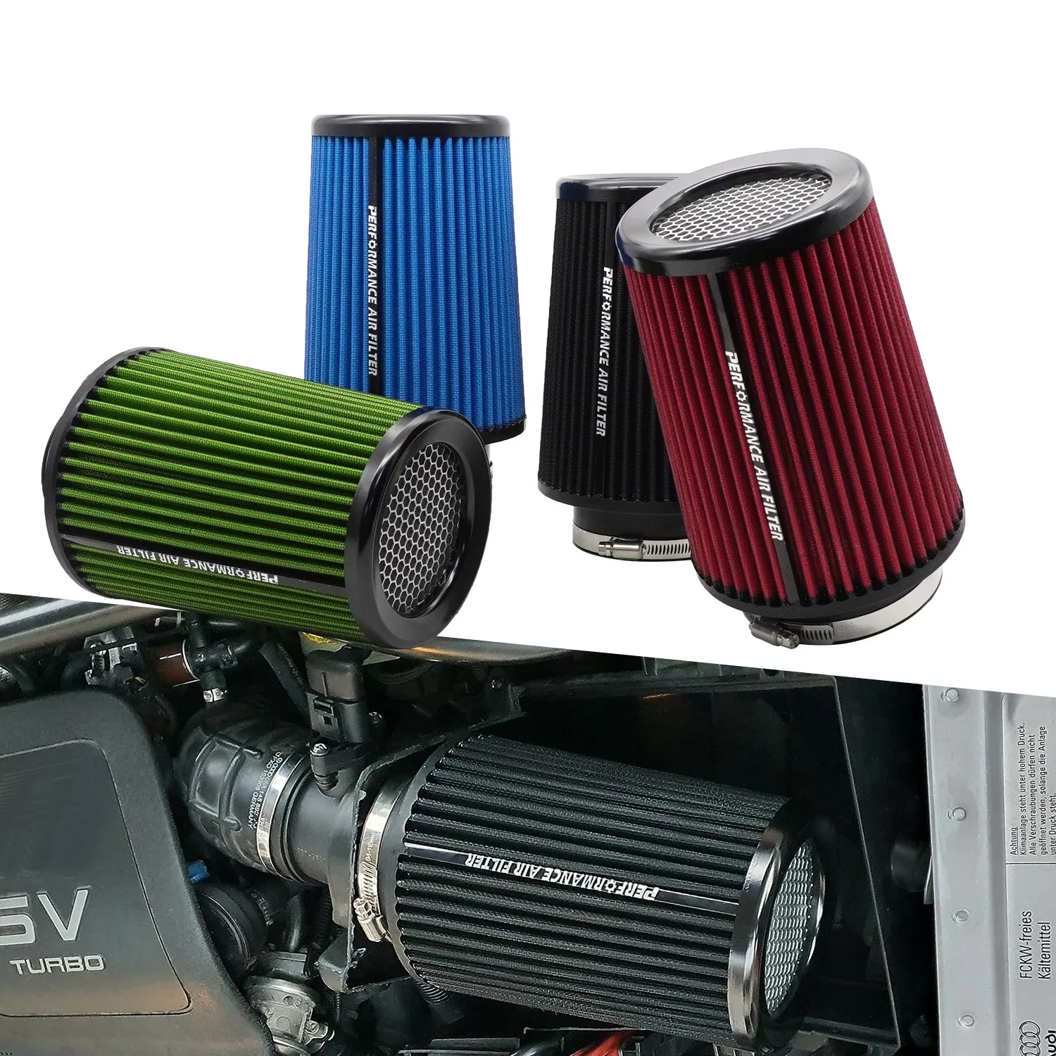 76mm Air Filter 4inch Car Sport Racing Performance Cold Intake Systems Filters Kit Box Auto Universal Parts Pipe Adapter Cone