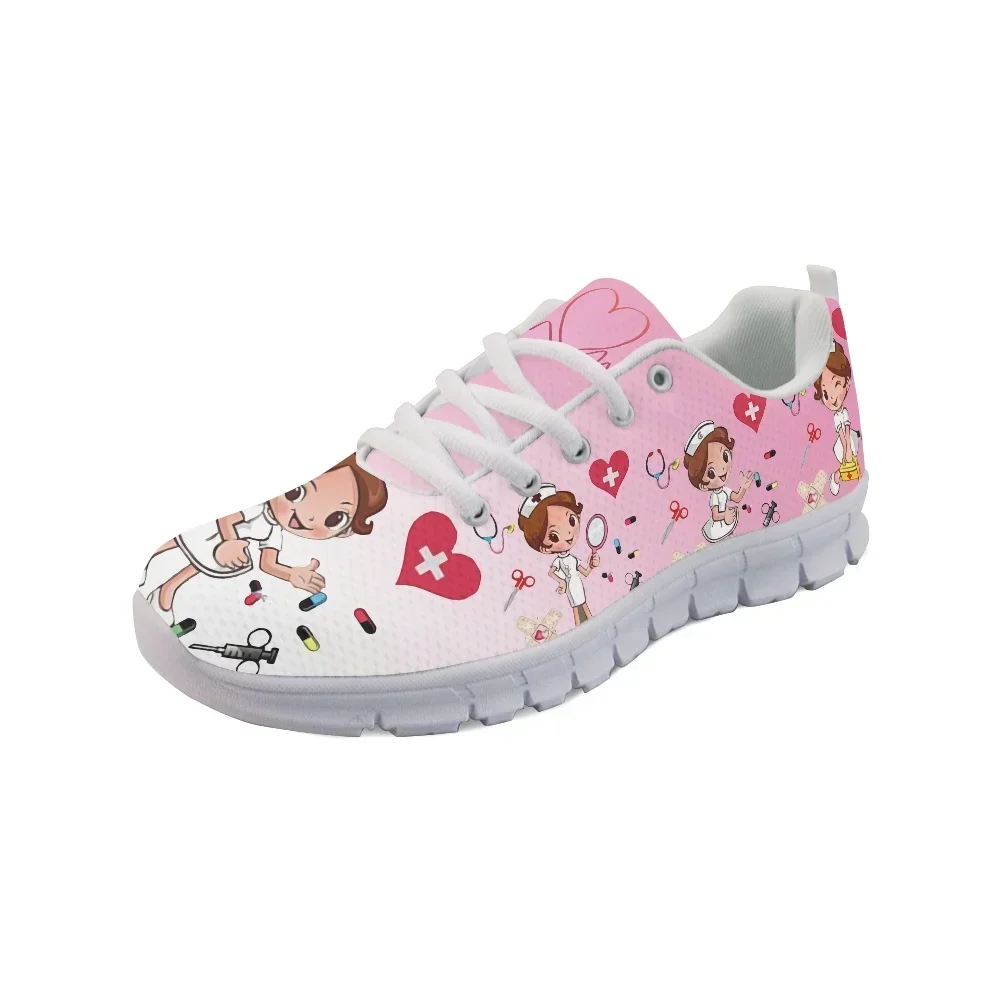 Pink Nursing Shoes Ladies Flats Sneakers Cute Cartoon Nurse/Doctor Brand Design AF Mesh Lightweight Female Footwear