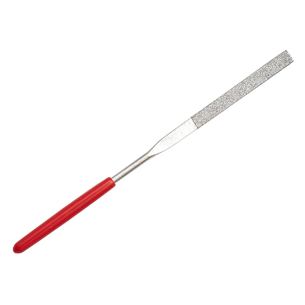 0.12x5.51 Diamond Needle File Red Plastic Handle Metal Stone Grinding Flat For Stone Glass Metal Carving Craft Hand Tools 10x diamond mini needle file set hand tools ceramic crafts diy wood rasp file needle jewelry carving grinding multi function kit