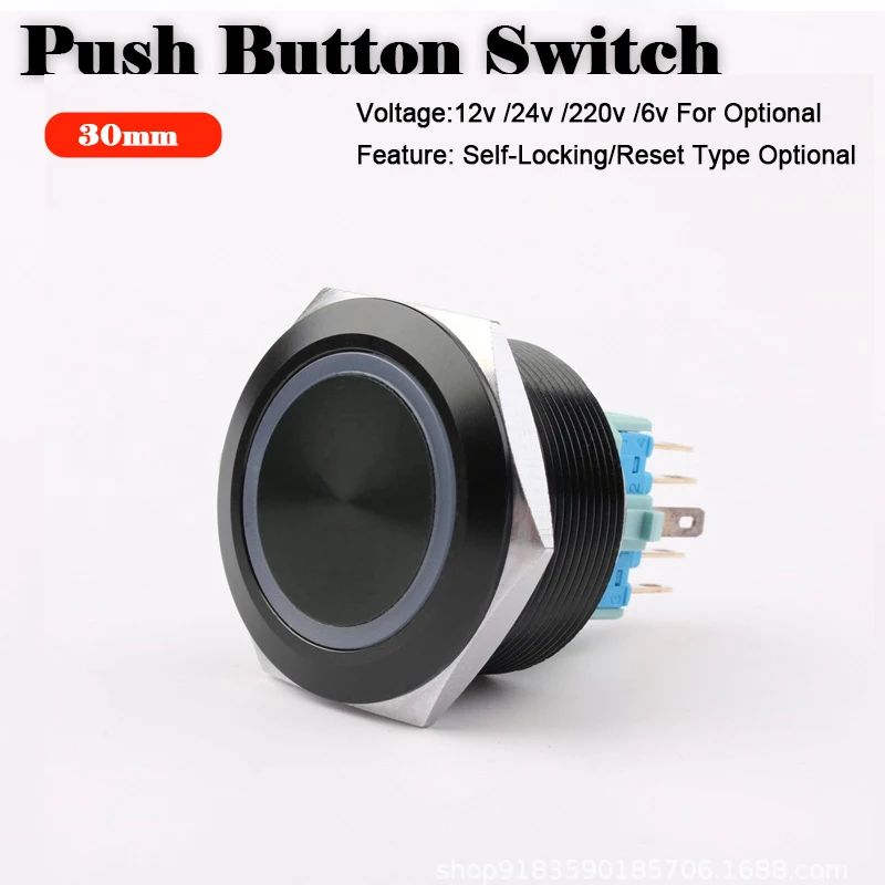 

Uniteelec Diameter 30mm Self-Locking/Reset Type Black Metal Push Button Switch 12V/24V/110/220V